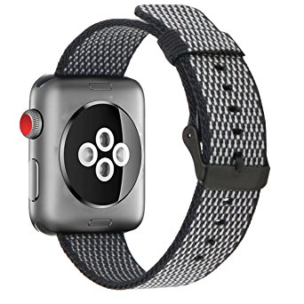 Yichan Newest Woven Nylon Fabric Wrist Strap Replacement Band with Classic Square Stainless Steel Buckle for Apple iWatch Series 1 / 2 / 3,Sport & Edition,38mm,Black Check