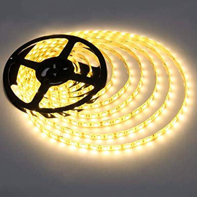 LE Waterproof 5M LED Strips, Warm White, 300 SMD 5050 LEDs, Rope Lighting for Kitchen Cabinet, Counter, Cupboard and More