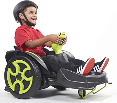 ECR4Kids Spin n' Go Racer, Ride-On 12V Mechanical Go Kart for Boys and Girls, 360 Degree Spins, Race Car Drifting, Indoors and Outdoors, Black and Lime Green