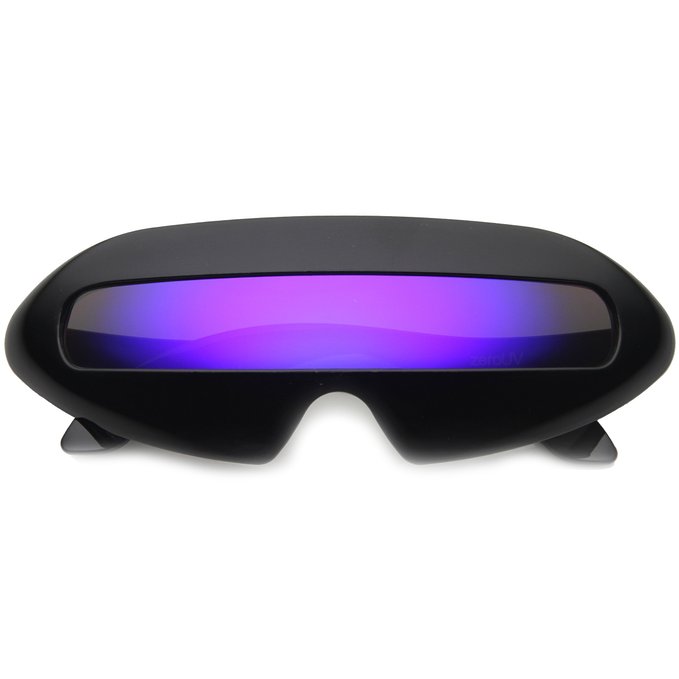zeroUV - Futuristic Cyclops Neon Shield Color Mirror Lens Wrap Sunglasses (Black Purple)