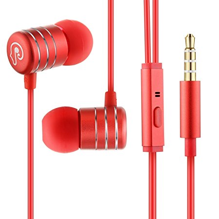 In-Ear Earbud Stereo Headphone, Noise-isolating Wired Headphones with Microphone for Phone PC MP3 by HoldSound (Red)