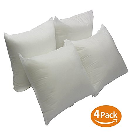 Mybecca Set of 4 - Premium Hypoallergenic FIRM Throw Pillow Insert Stuffer Pillow Insert, White 18" L x 18" W (4 Pack) Pillow Form Insert - MADE IN USA