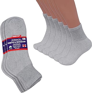 Diabetic Crew Socks, Non-Binding Extra Wide Doctor Approved Cotton Quarter Socks for Big & Tall Men’s Women’s Size 13-15