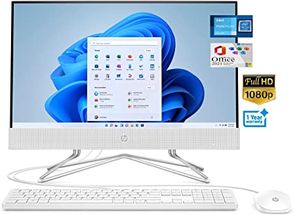 HP New 21.5" All in One PC 2022 Model-Intel Pentium Silver J5040 || 8 GB || 512 GB SSD || Win11   Office Home and Student 2021 || White Color || 32 GB SanDisk Pendrive