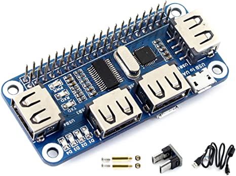 4-Port Raspberry Pi USB HUB HAT for Raspberry Pi 4B/3B /3B/2B/B /A /Zero/Zero W, 4 USB Ports Compatible with USB2.0/1.1 Onboard USB to UART Onboard Multi Indicators