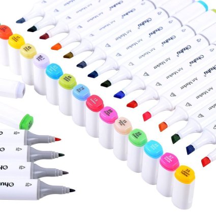 Ohuhu 40 Colours Dual Tips Art Sketch Twin Marker Pens with Carrying Case for Painting Coloring