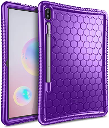 Fintie Silicone Case for Samsung Galaxy Tab S6 10.5" 2019 (Model SM-T860/T865/T867), [S Pen Holder] Honey Comb Series Kids Friendly Light Weight Shock Proof Protective Cover, Purple