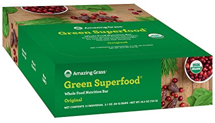 Amazing Grass Organic Green SuperFood Whole Food Energy Bar, 2.1 oz. Bars, 12-Count Bars