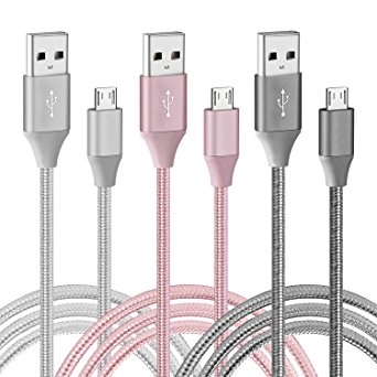 Micro USB Charger Cable, 3 Pack 6ft Universal High Speed Braided Nylon Heavy Duty Quick Data Charging Cable by Boxeroo for Samsung Note LG HTC Nokia E-Reader Android Cellphone