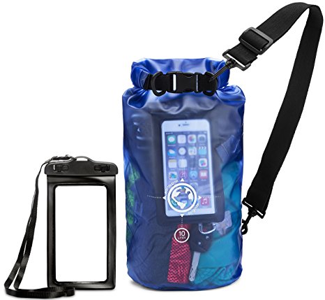 Earth Pak Dry Bag and Waterproof Phone Case - 10L / 20L - Transparent So You Can See Your Gear - Keep Your Stuff Safe and Secure While Kayaking, Camping, Boating, Fishing, Hunting