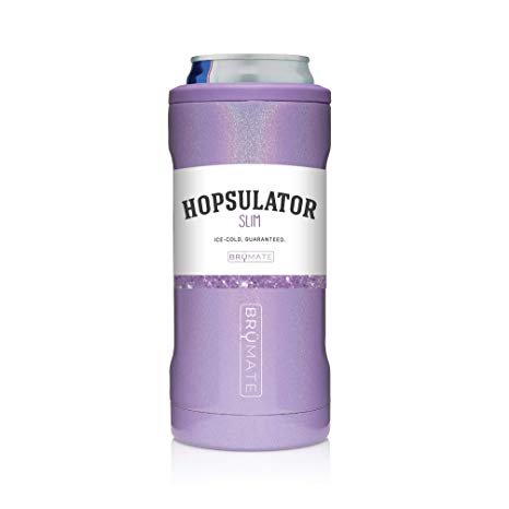 BrüMate Hopsulator Slim Double-walled Stainless Steel Insulated Can Cooler for 12 Oz Slim Cans (Glitter Violet)