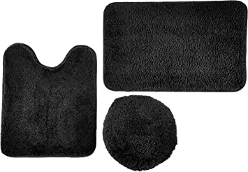 Lavish Home 3-Piece Super Plush Non-Slip Bath Mat Rug Set, Black