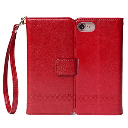 iPhone 8 Wallet Case, iPhone 7 Wallet Case, COCASES Premium Pu Leather Flip Fold Stylus Slim Case with Card Slots and Stand Function 4.7'' - Red