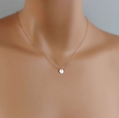 Tiny Rose Gold Initial Necklace Dainty Monogram Charm Trendy Jewelry Bridesmaid Gifts Flower Girl Personalized Minimalist Necklace