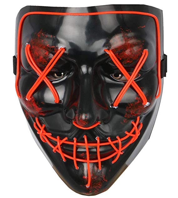 Topcosplay Men's Costume Masks Led EL Wire Purge Mask Halloween Festival Cosplay Light Up Mask