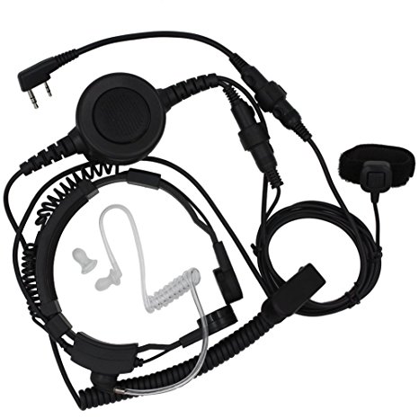 Tenq Military Grade Tactical Throat Mic Headset/earpiece with BIG Finger PTT for Baofeng Radios Walkie Talkie 2 Pin Jack