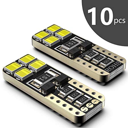 LED Bulbs Car T10 W5 W Sealight 8 SMD Canbus T10 5050 LED 2825 175 192 168 194 and more Wedge Lamp for Cars Without Polarity Xenon 12 V Internal and External 10 Pack LED Lights Car (10)