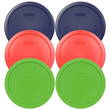 Pyrex 7402-PC Round 6/7 Cup Storage Container Lids for Glass Bowls (2-Blue, 2-Green, 2-Red)