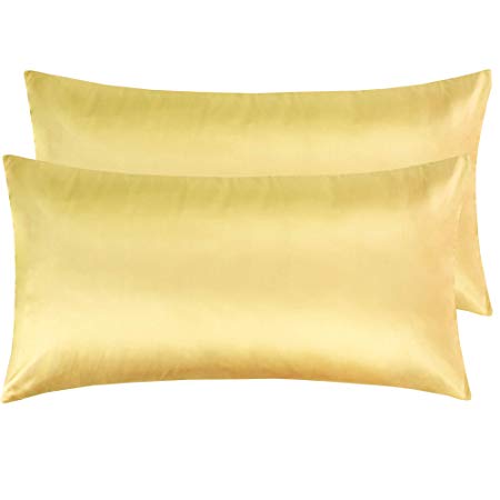 NTBAY Silky Satin King Pillowcases Set of 2, Super Soft and Luxury, Yellow, King Size