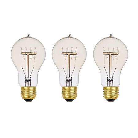 Globe Electric 31325 60W Vintage Edison A19 Quad Loop Incandescent Filament Light Bulb 3-Pack, E26 Base, 245 Lumens