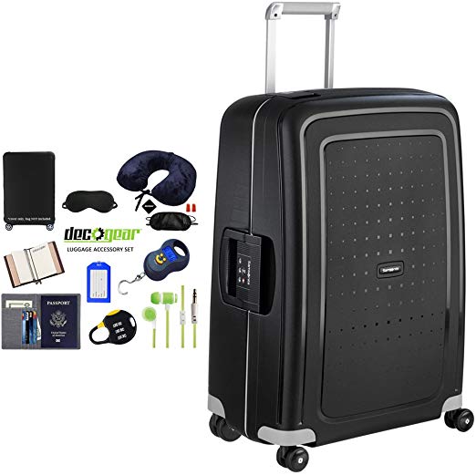 Samsonite 49308-1041 S'Cure 28 Inch Zipperless Spinner Luggage - Black Bundle w/Deco Gear Luggage Accessory Kit (10 Item)