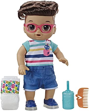 Baby Alive Step ‘N Giggle Baby Brown Hair Boy Doll with Light-Up Shoes, Responds with 25  Sounds & Phrases, Drinks & Wets, Toy for Kids Ages 3 Years Old & Up