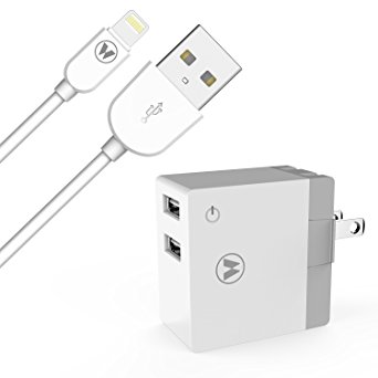 iPhone Charger, iPad Charger, WUXIAN 2.4A 12W Dual USB Wall Charger Foldable Portable Travel Plug   5FT Lightning Cable for iPhone X/8/8Plus/7/7Plus/6s/6sPlus/6/6Plus/SE/5s/5,iPad 4/Mini/Air/Pro-White