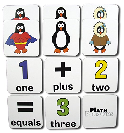 Math Penguins Memory Game: Numbers and Words 0-12 with Addition, Subtraction, and Equals Sign Cards