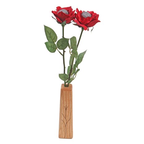 JustPaperRoses ® Steel Roses 11th Wedding Anniversary Gift, 2-Stem Bouquet and Tapered Oak Vase, Just Paper Roses