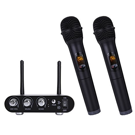 TONOR Bluetooth Dual Handheld Wireless Microphone With Receiver Set, Battery Powered Portable Vocal Mic ，Compatible with Bluetooth Speaker / Cell phone / Laptop for Weddings / Church / Stage / Party