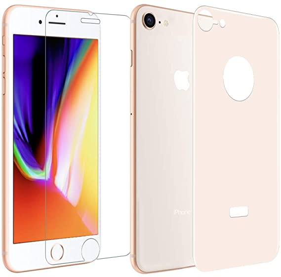 GAHOGA iPhone 7/8 Front and Back Screen Protector 2.5D Ultra Clear Glass Front and 5D Back Glass [Bubble Free][Easy Install] for iPhone 8/7 - Rose Gold