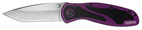 Kershaw Knives Blur Assisted, Black/Purple Handle, Stonewash Tanto Plain