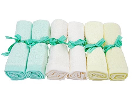 EcoSol Designs Organic Bamboo Washcloths/Reusable Wipes, 6-Pack, 10 x10-Inch, Ivory Green Yellow