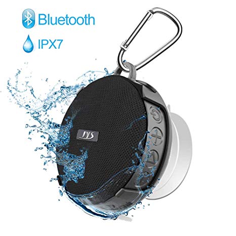 J&TOP Wireless Waterpoof Bluetooth Speaker,Small Portable Speaker for Bathroom,Outdoor, Car,Beach,Pool,IPX7 Waterproof Speaker with Suction Cup & Hook,10H Playtime,Support TF Card, Built-in Mic,Black