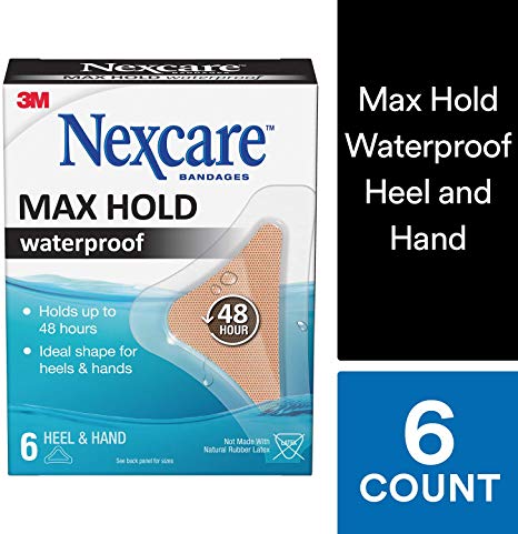 Nexcare Max Hold Waterproof Bandages, Hand/Heel, 6Count