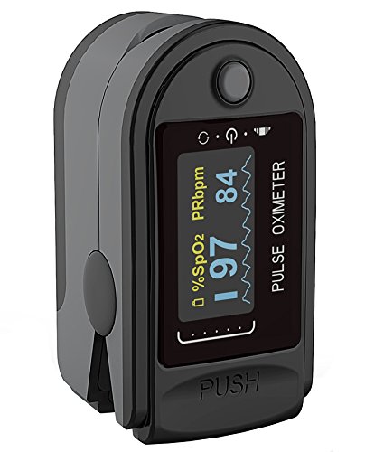 Concord Health Supply EAD Elite Fingertip Pulse Oximeter Blood Oxygen Saturation Monitor w/ Alarms, 6-Position Display of Pulse and SpO2, Includes Silicon Cover, Carrying case, Batteries & Lanyard