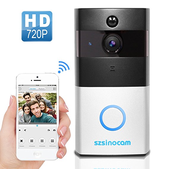 [Updated Version] Wireless Video Doorbell, Szsinocam Wireless Doorbell Door Chime 720P HD With Real-Time ,two-way Audio, 166°Wide Angle, PIR motion detection, and Night Vision For Home Office