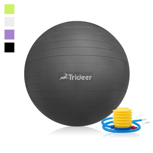 Trideer® 2000lbs Anti-Burst Fitness Ball/Exercise ball/Core Fitness Strength Exercise Workout Body Balance Balancing Yoga Pilates Swiss Swedish Stabilization Ball trainer with Pump Plug Kit, for Pilates/Yoga/Core Cross Train/Training/Physical Therapy/Work Desk Office, for men/women/lady(Sizes come in 55cm, 65cm, 75cm, 85cm, Black/Purple/Silver/Green available for your option)