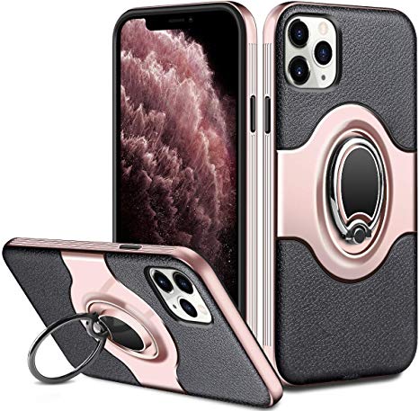 ELOVEN Case for iPhone 11 Pro Case with Ring Holder 360 Degree Rotation Stand Work with Car Mount Slim Fit Soft TPU Shockproof Non-Slip Hybrid Dual Layer Protective Case for iPhone 11 Pro, Rose Gold