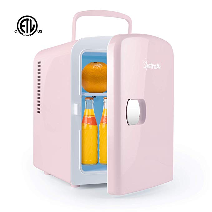 AstroAI Mini Fridge Portable AC/DC Powered Thermoelectric System Cooler and Warmer 4 Liter/6 Can for Cars, Homes, Offices, and Dorms (Pink)