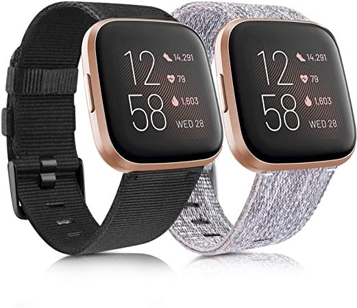 Vancle Woven Bands Compatible for Fitbit Versa/Versa 2/Versa Lite/Versa SE, Soft Woven Fabric Breathable Replacement Band for Fitbit Versa Smart Watch Women Men Small Large