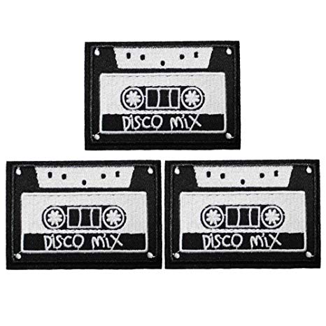 U-Sky Sew or Iron on Patches - Disco Mix Tape Cassette Motif Design Patch for Backpacks, Jeans, Jackets, Vest, Bags, Pack of 3pcs, Size: 3.2x2.2 inch
