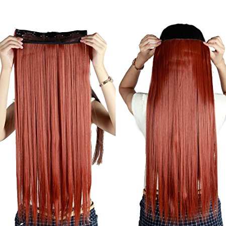 S-noilite Trendy 24"/26" Straight Curly 3/4 Full Head One Piece 5clips Clip in Hair Extensions Long Poplar Style for Xmas Gifts 22colors(26"-Straight,Brownish Red)