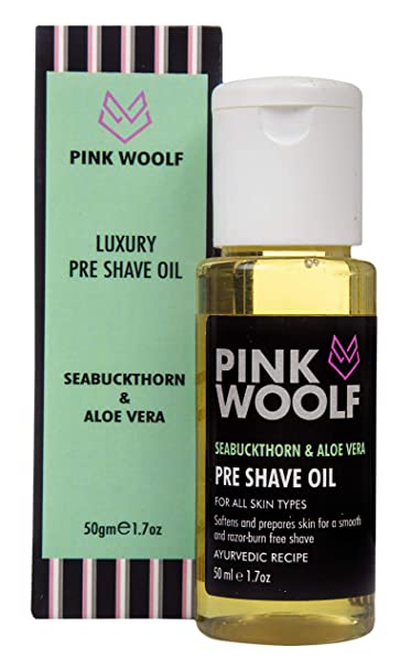 Pink Woolf Pre Shave Oil for Men | SEABUCKTHORN & ALOE VERA | Tea Tree and Olive Oil | Apply Before Shave for a Smooth Shave with no Razor Burns | 50ml