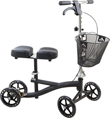 Roscoe Knee Scooter with Basket, Black, Crutch Alternative for Foot or Ankle Injuries, Adjustable Handlebar and Knee Platform Height