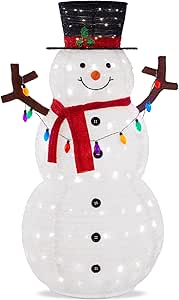 Best Choice Products 8ft Lighted Pop-Up Snowman, Large White Outdoor Christmas Holiday Decoration w/ 350 LED Lights, Hat, Scarf, Multicolored Lights