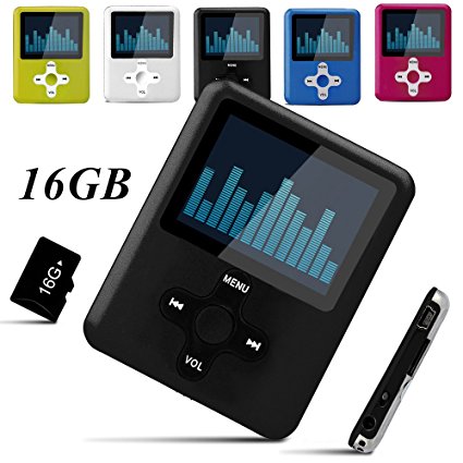 Lecmal Portable MP3/MP4 Player with 16GB Micro SD Card, FM, Mini USB Port and Voice Recorder - Black