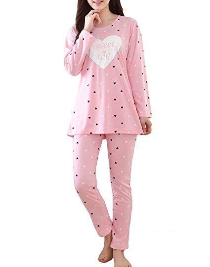 MyFav Girls' Comfy Sleepwear Hearts Shape Pajama Set Sweet Dream Leisure Nighty