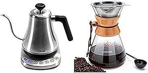 COSORI Electric Gooseneck Kettle with 5 Variable Presets, Pour Over Coffee Maker with 8 Cup Glass Coffee Pot&Coffee Brewer with Stainless Steel Filter