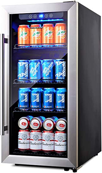 Phiestina PH-CBR100SP 96 Can Compressor Beverage Cooler Air-Cooled Refrigerator Stainless Steel & Glass Door with Handle